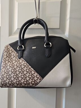 DKNY Tri-Panel Satchel in Black, Brown & White
